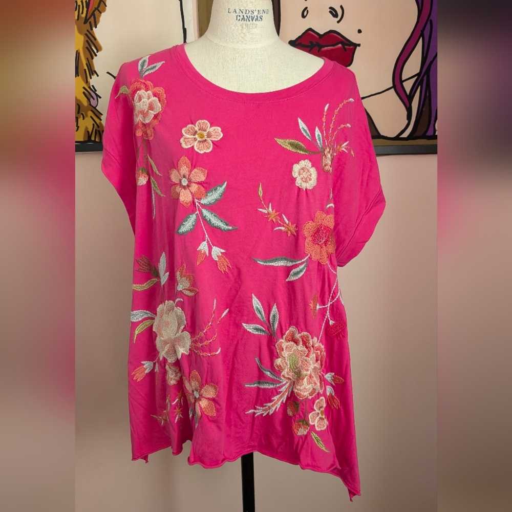 Johnny Was Vibrant Pink Floral Tee